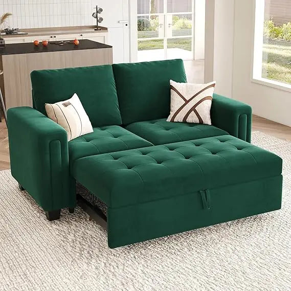 Modular Sectional Sleeper Sofa with Pull Out Couch Bed Modular Sleeper Loveseat Sectional Sofa Velvet Fabric for Living Room Ap