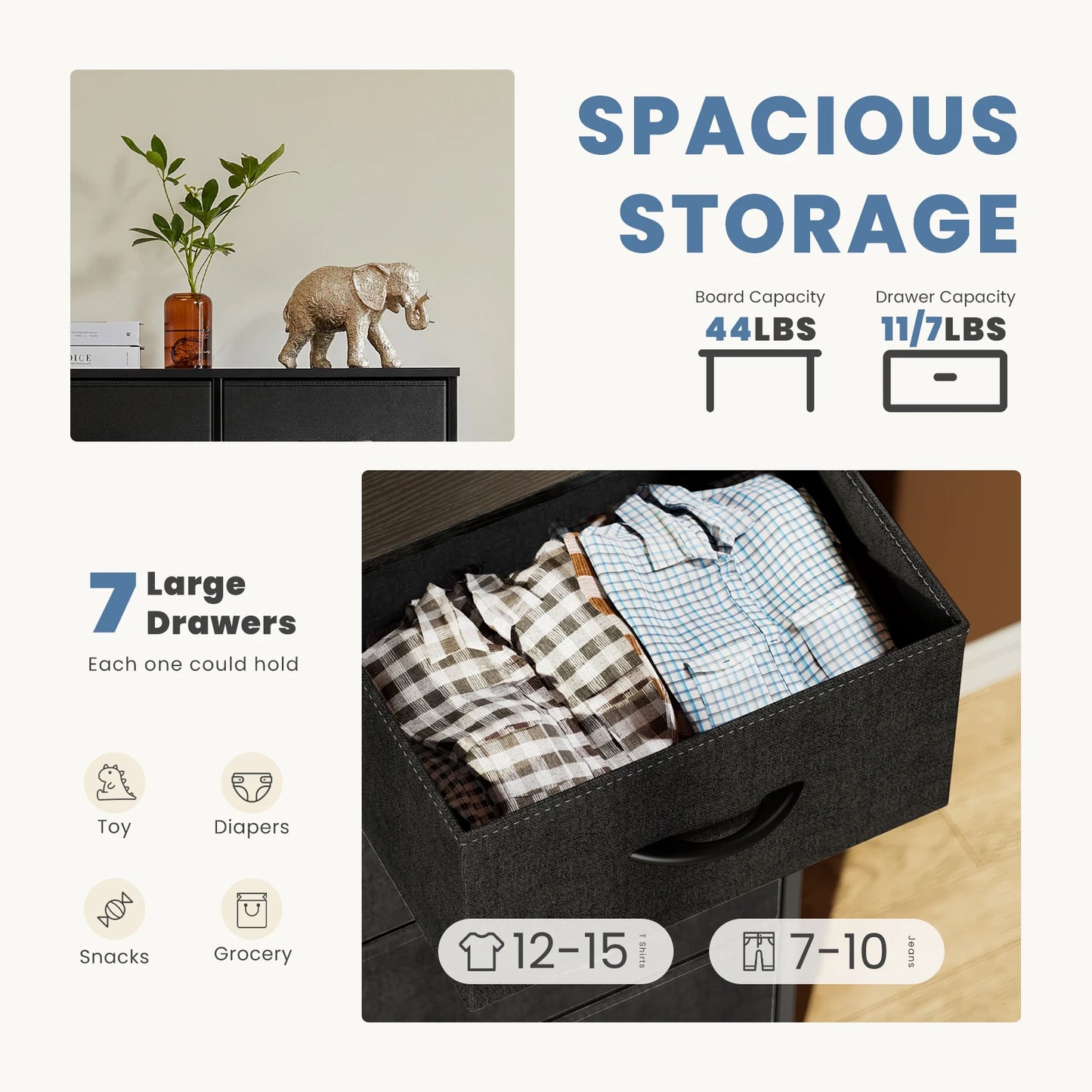 JHK Dresser With 7 Fabric Drawers Organizer Storage Closet
