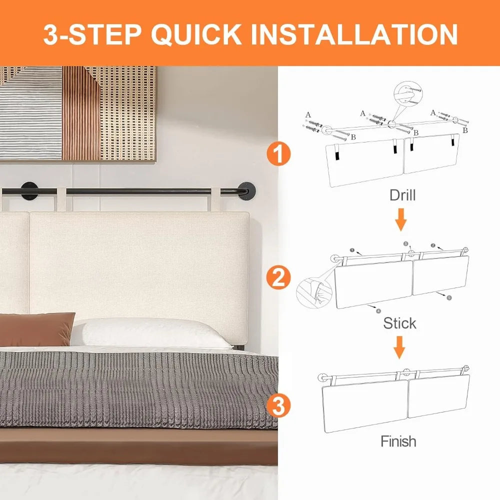 Queen Size Linen Upholstered Wall-Mounted Headboard for Bed