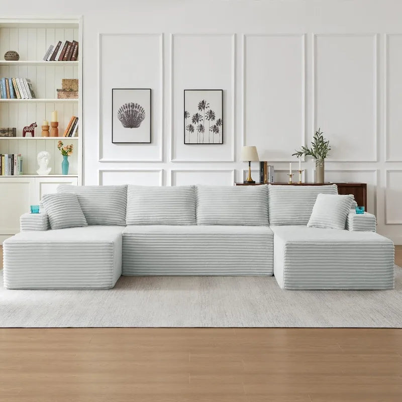 U Shaped Modular Sleeper Sofa Storage Pockets And Cup Holders