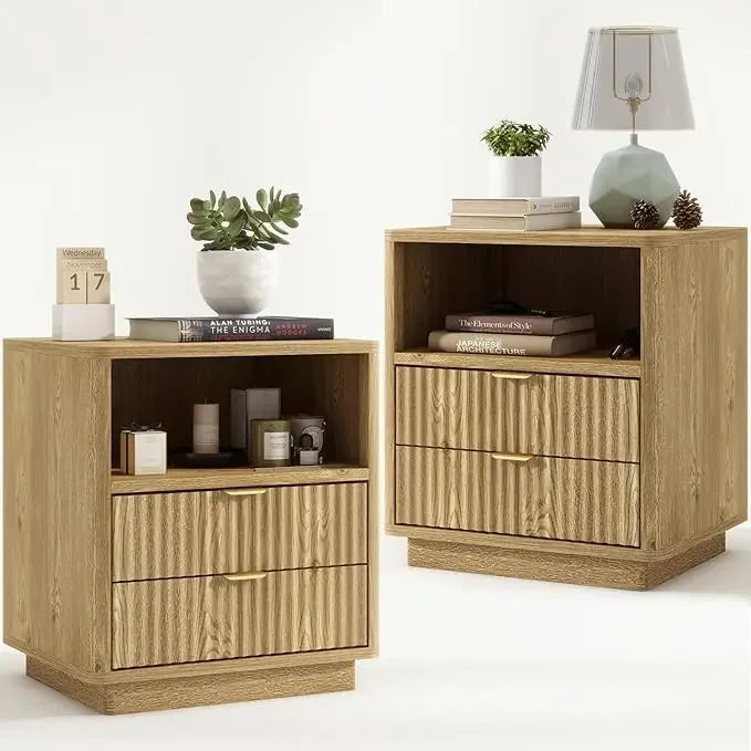 ANGDUO Fluted Nightstands Set of 2 Modern Bedside Tables