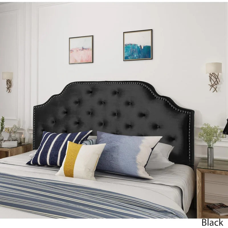 (UUX) Home Silas Velvet Headboard, Queen / Full,  Black UZ