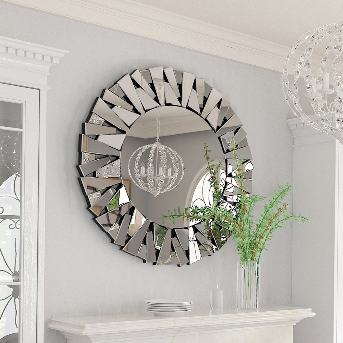 Wisfor Round Sunburst Wall Mirror Beveled Glass Decor