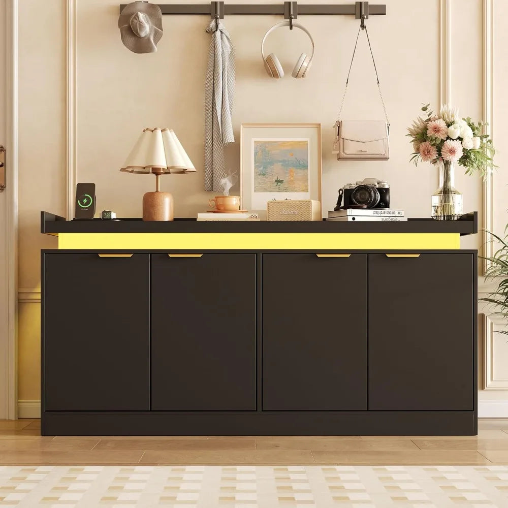 MKDK Buffet Sideboard With Storage And Power Outlets LED
