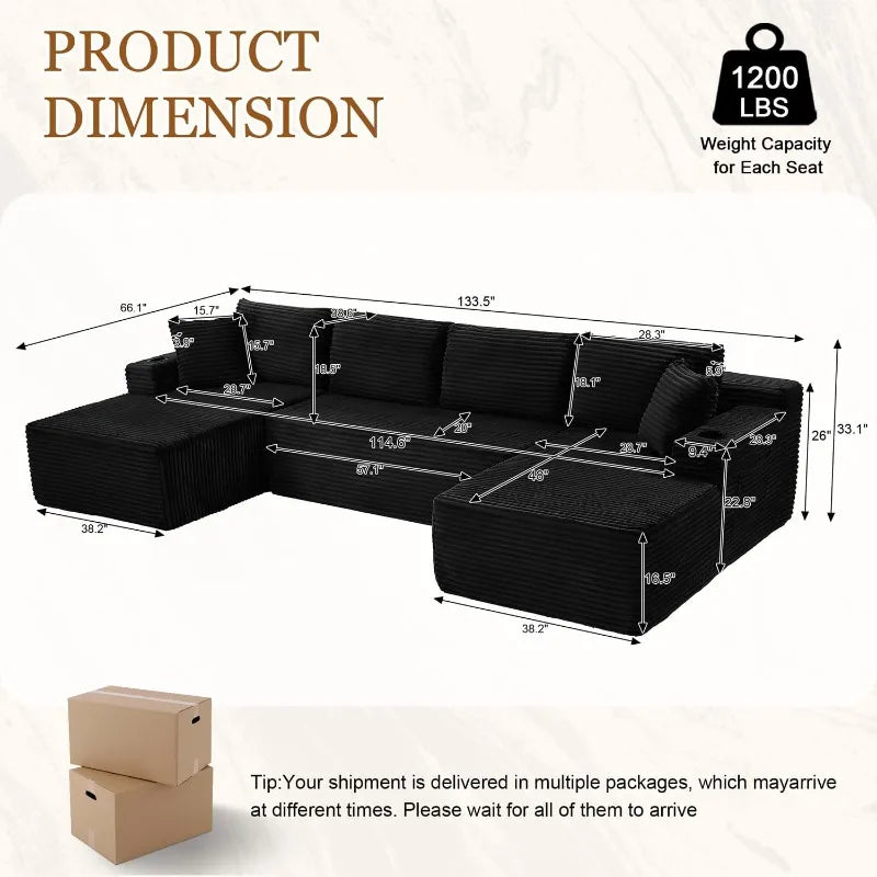 U Shaped Modular Sleeper Sofa Storage Pockets And Cup Holders