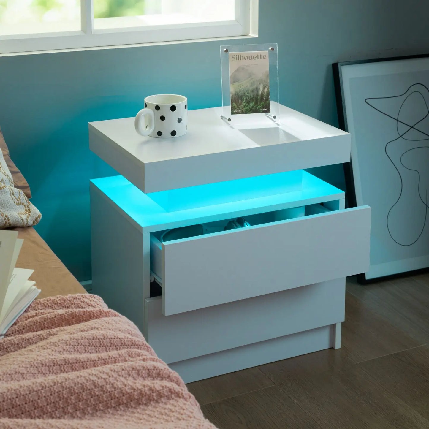 Cubehom Two Piece Nightstands Set With LED Drawers