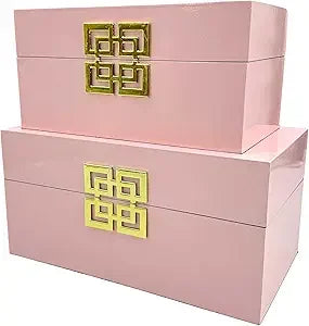 Classic Geometric Wood Storage Boxes With Hinged Lid