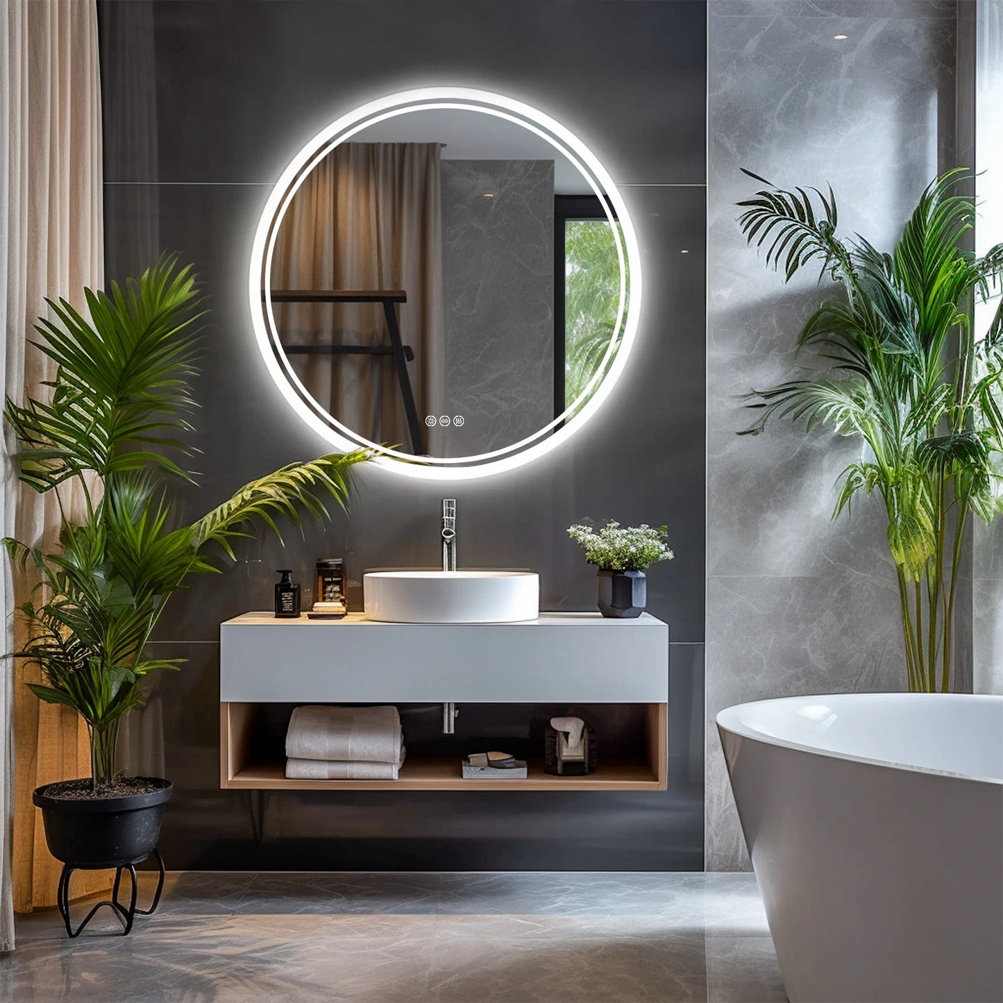 Wisfor Circular LED Backlit Bathroom Mirror IP65 Dimmable