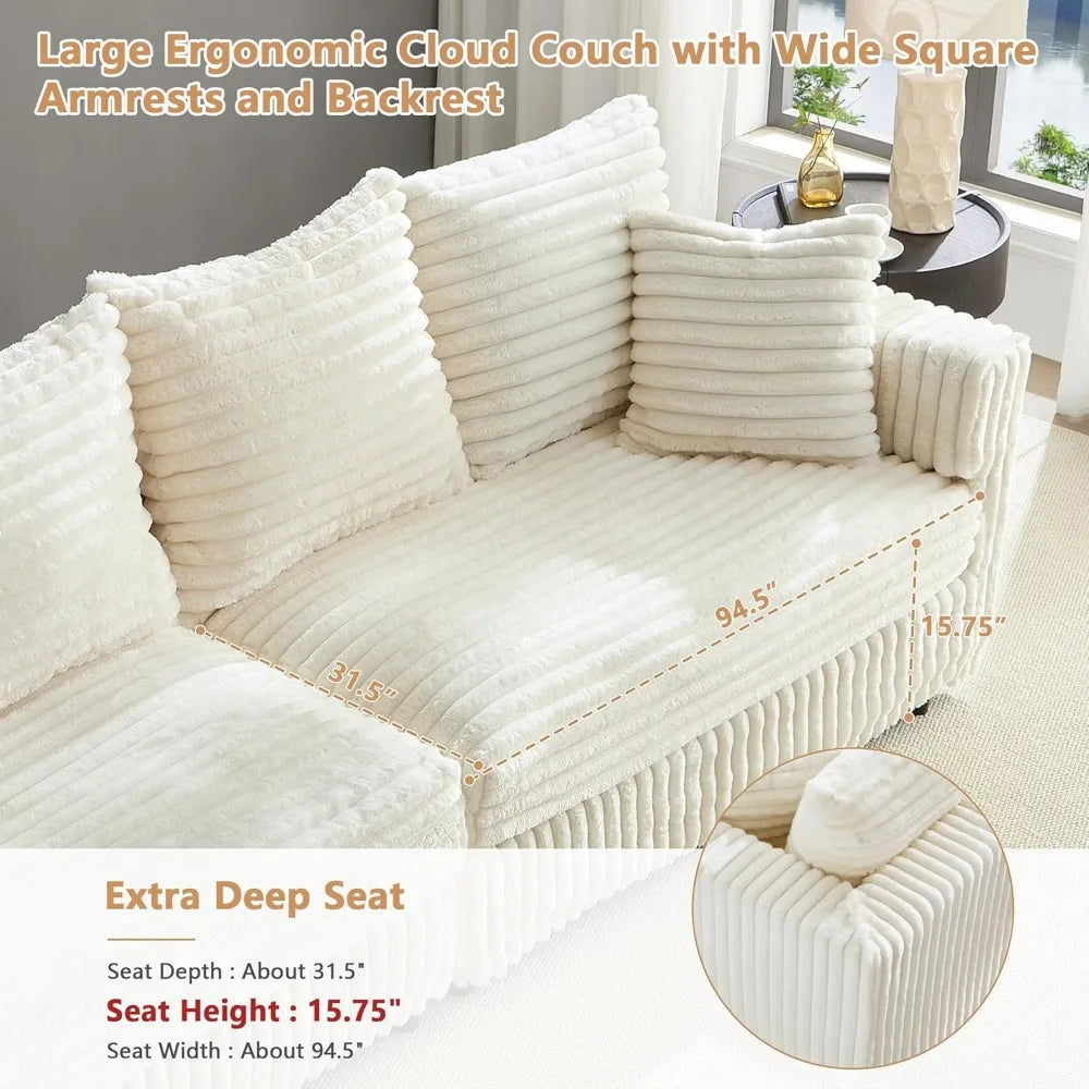 Corduroy Cloud Couches for Living Room,Fluffy 4 Seater Cloud Sofa Couch with Deep Seat,104.3" Modern Modular Sectional Sofa