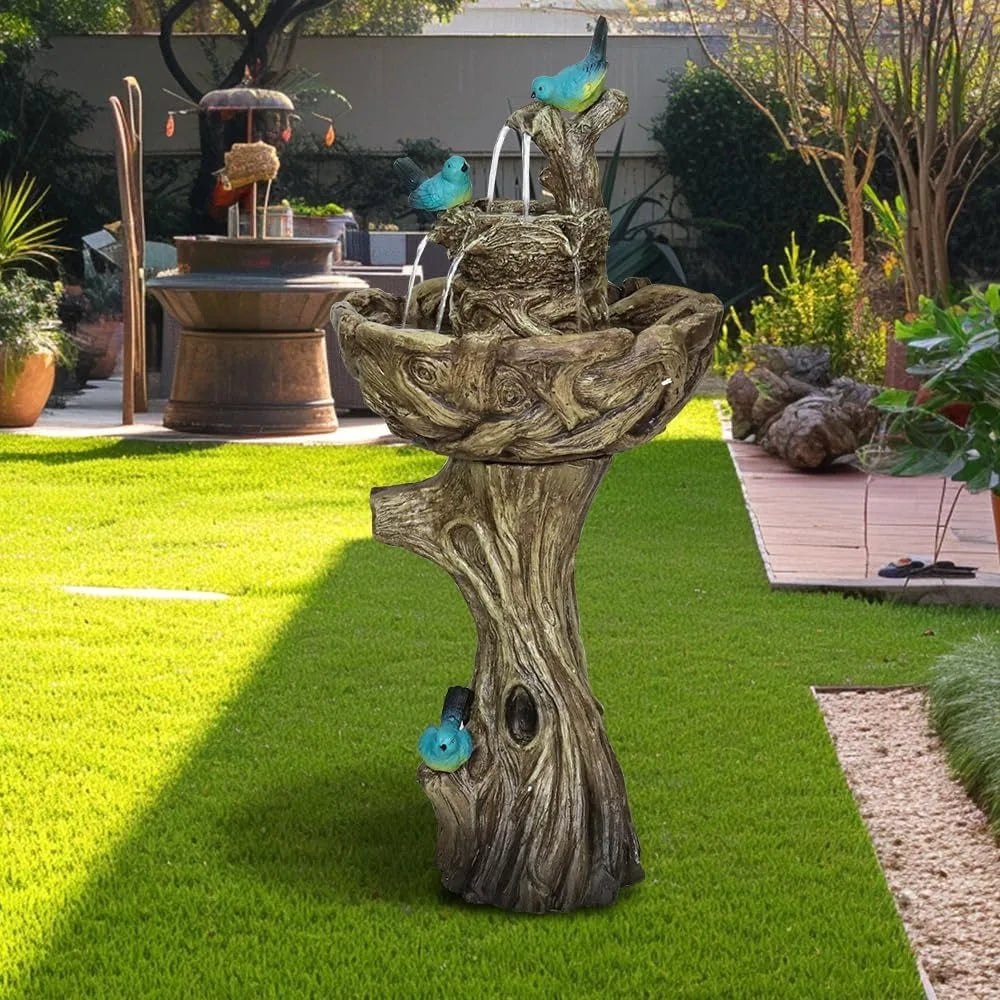 3 Tier Water Fountain for Outdoor - 35.4" H Freestanding Fountains with Bird Decor for Patio, Yard, Garden, Backyard, Deck - Tru