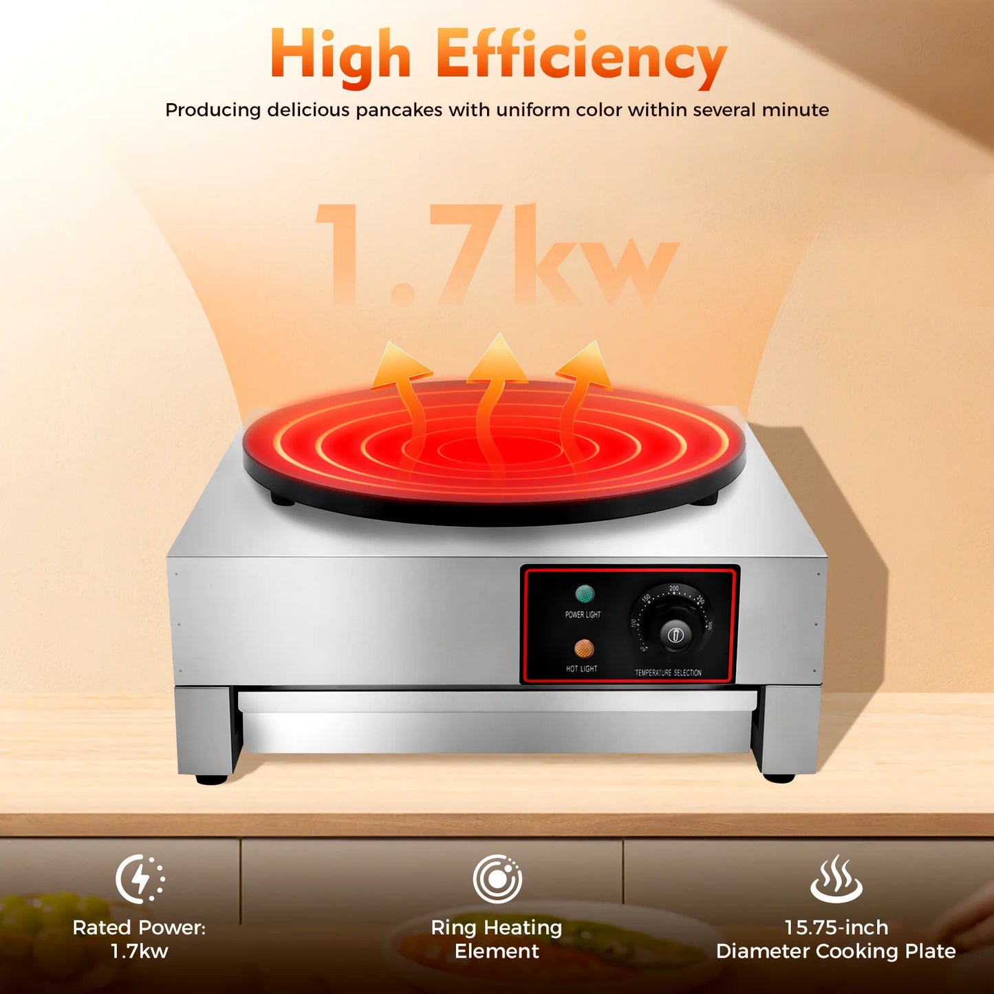 Electric Crepe Pan With Adjustable Temperature For Kitchen Use