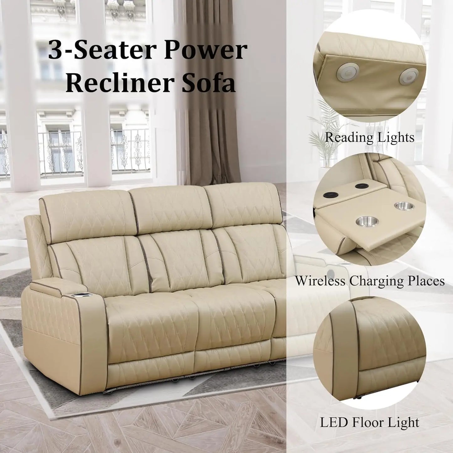Leather Power Recliner Sofa Set With LED And USB Ports