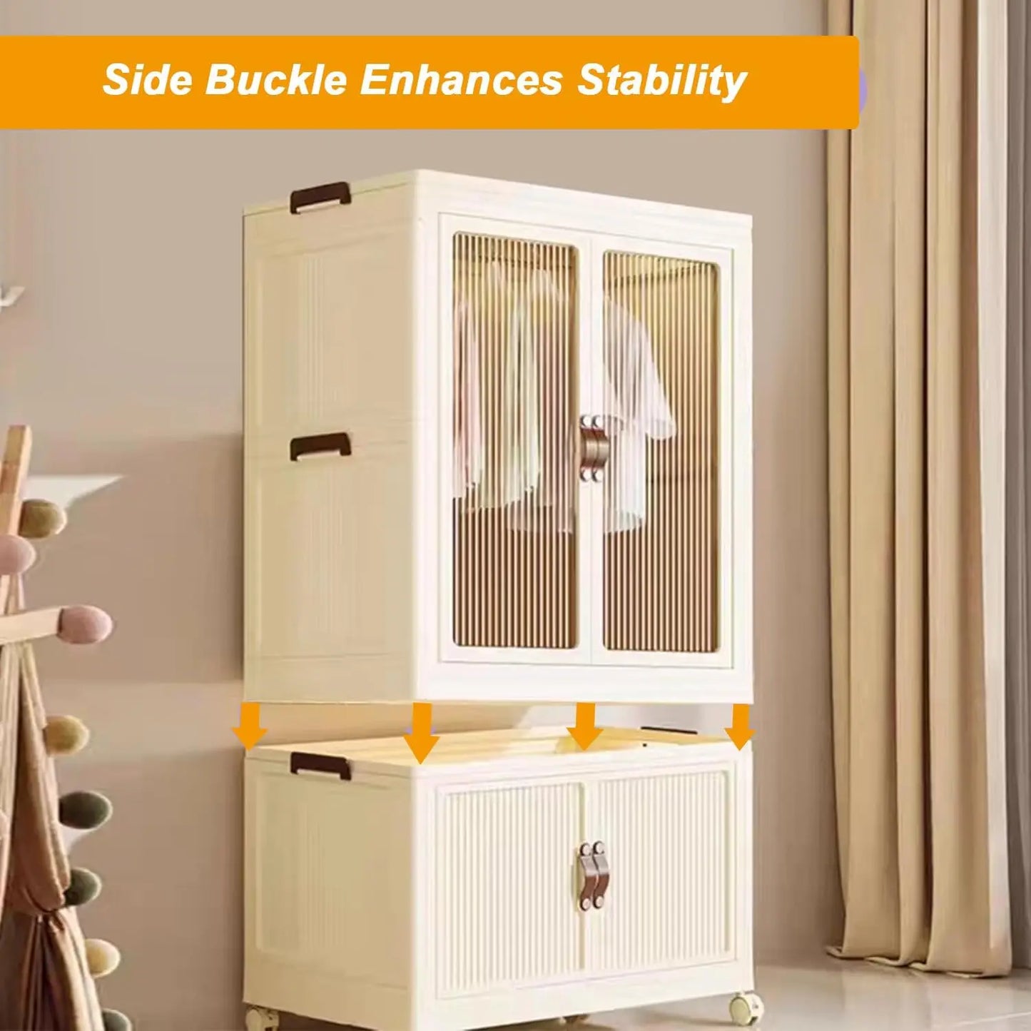 Foldable Wardrobe Cabinet With Wheels 2 Layer Clothing Storage Closet Organizer For Home Office Books And Clothes