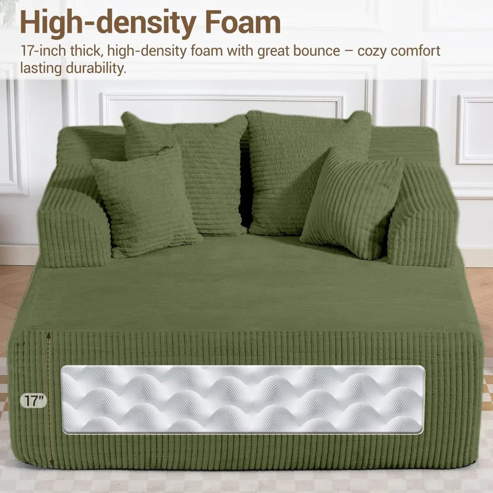 L Shaped Chaise Lounge Sofa Bed With Armrests And Pillows