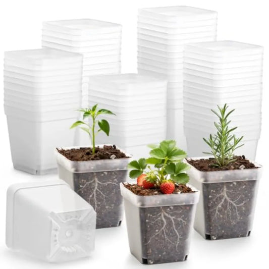 120 Packs Square Plastic Nursery Pots With Drainage For Seedlings