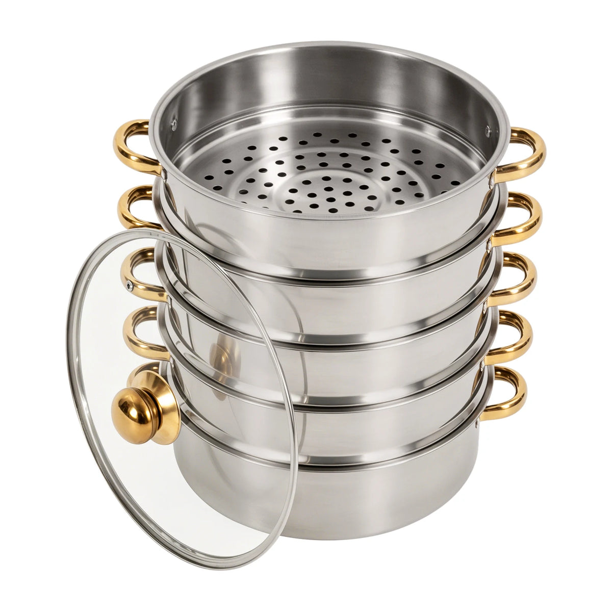 Bymaocar Five Tier Stainless Steel Steamer Pot With Viewing Lid