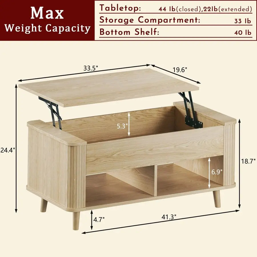 Mid Century Modern Lift Top Coffee Table With Hidden Storage