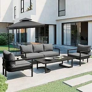 MKDK 4 Piece Patio Furniture Set High Back Outdoor Sofa