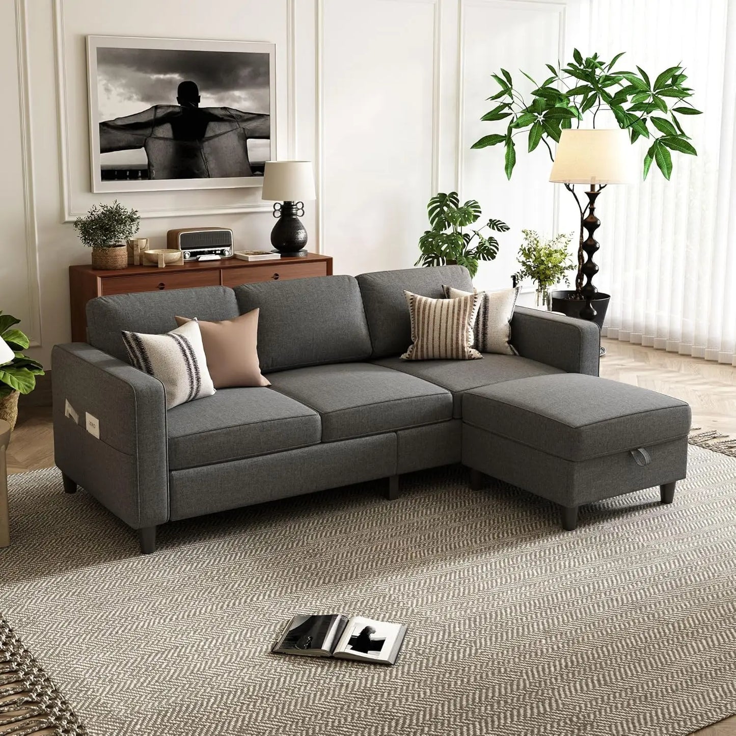 ANGDUO L Shaped Sectional Sofa Modern Couch Storage Ottoman