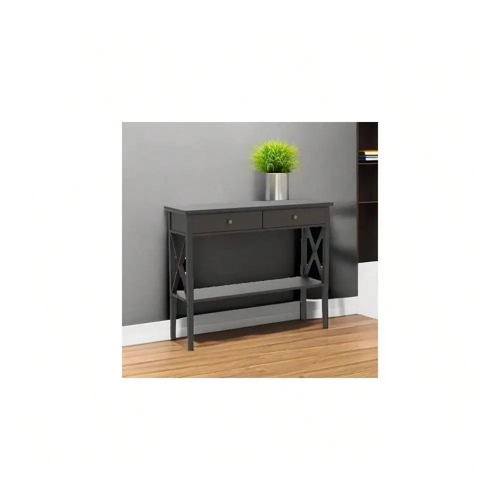 Narrow Wood Console Table With Drawers And Entryway Storage Shelf