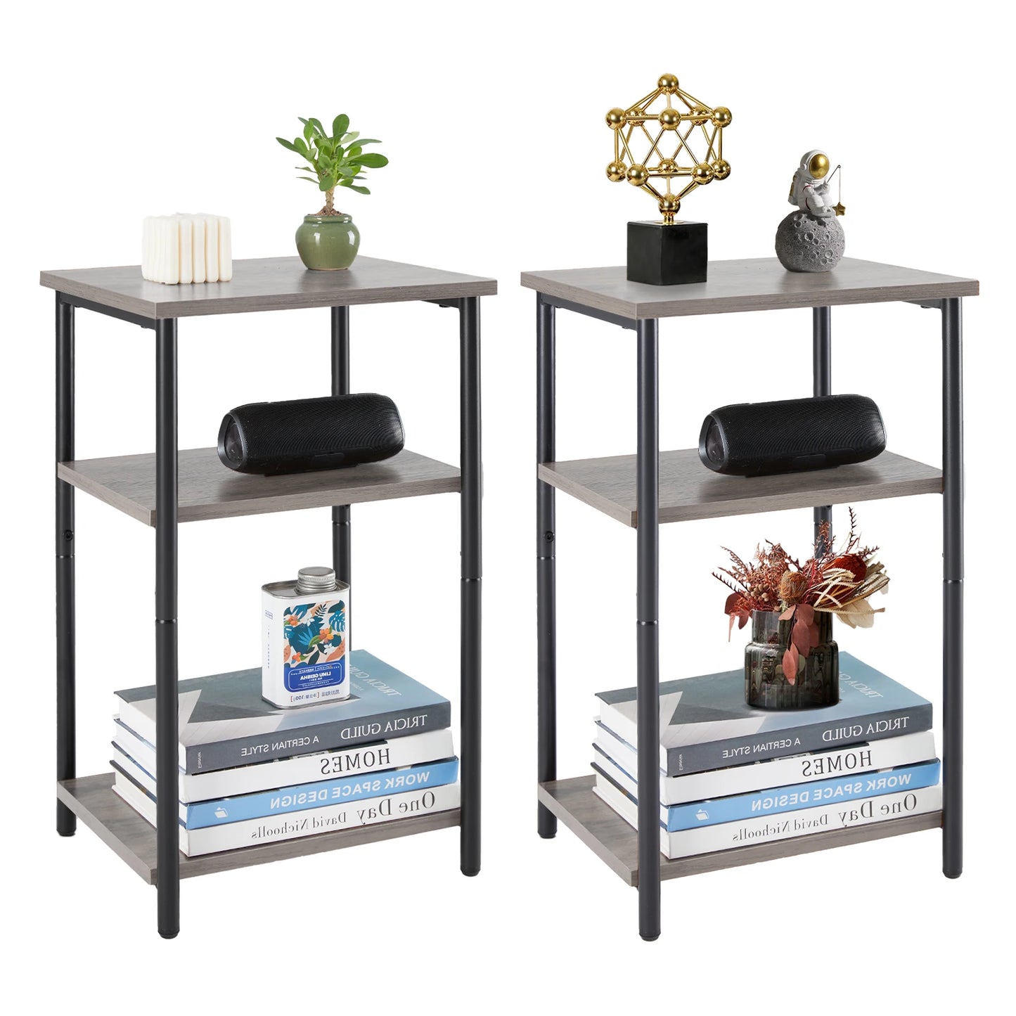 JHK 2 Tier End Table With Adjustable Feet Steel Frame