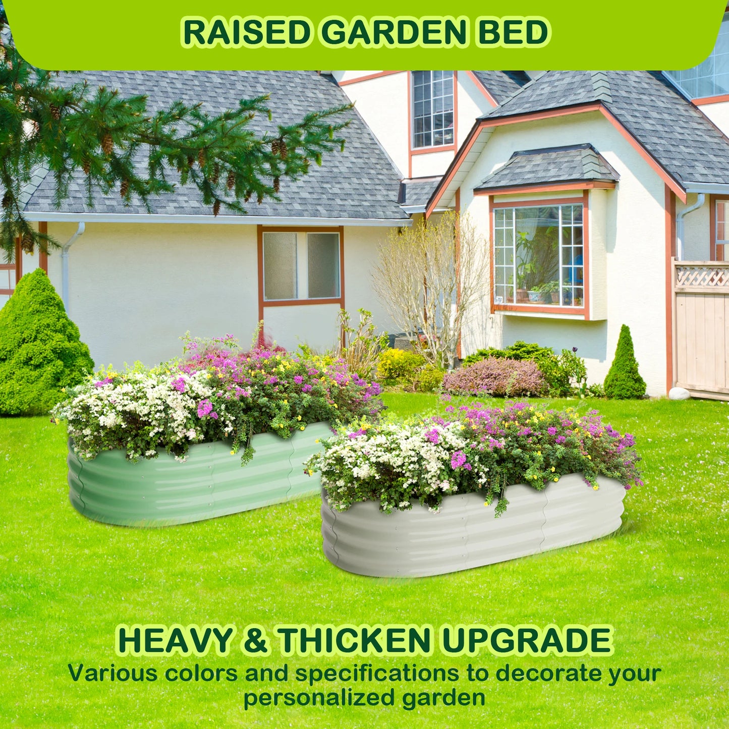 HiMISSH Oval Galvanized Raised Garden Bed For Outdoors