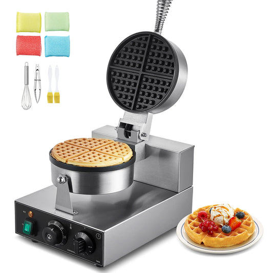SucceBuy Commercial Waffle Maker 1230W Round Belgian Waffle Iron