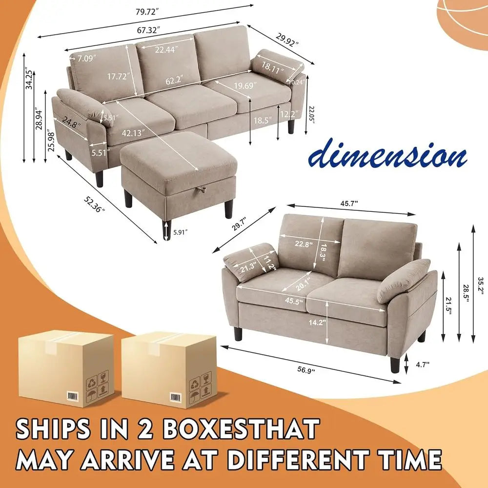 DAFIFY Modern L-Shaped Couch with Reversible Chaise and Loveseat