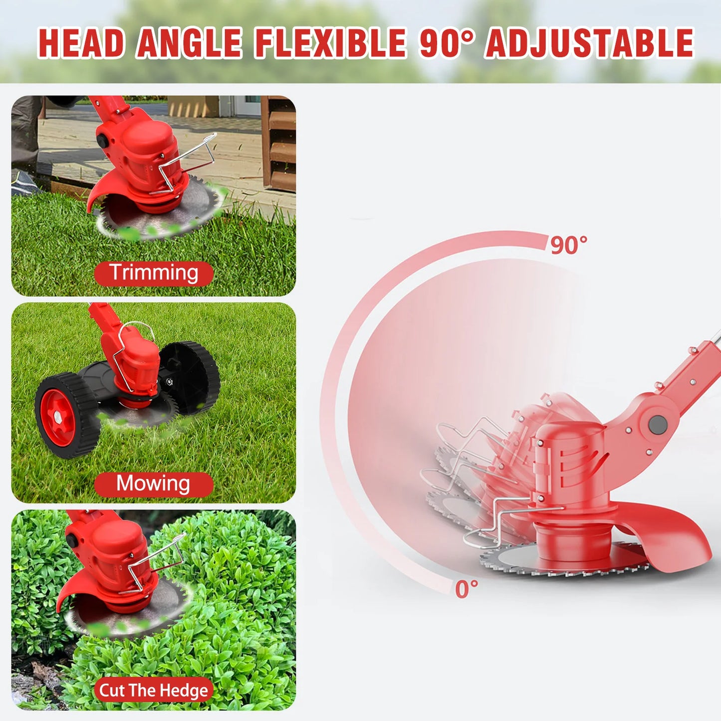 21V Cordless Weed Wacker Trimmer With Wheel 3 In 1 Brush Cutter