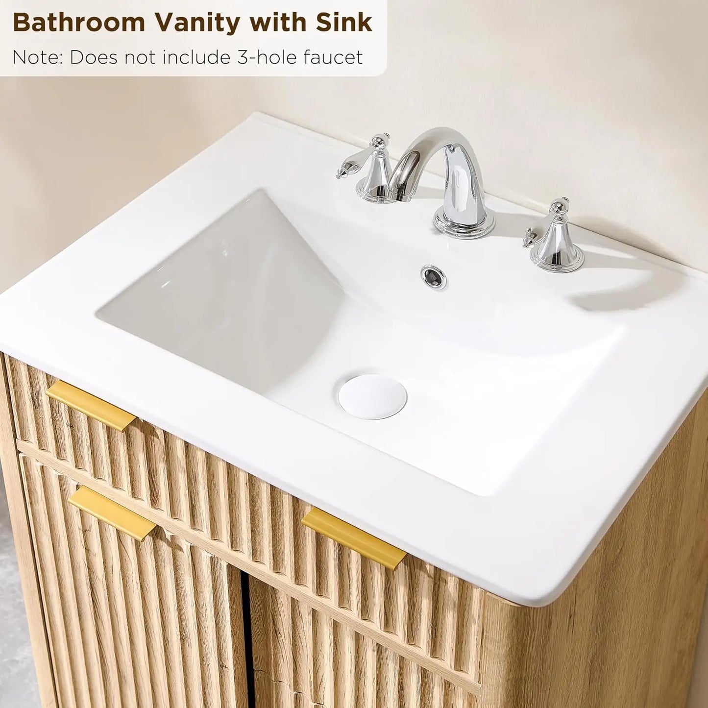 XMSJHignconcerned Fluted Bathroom Vanity With Ceramic Sink