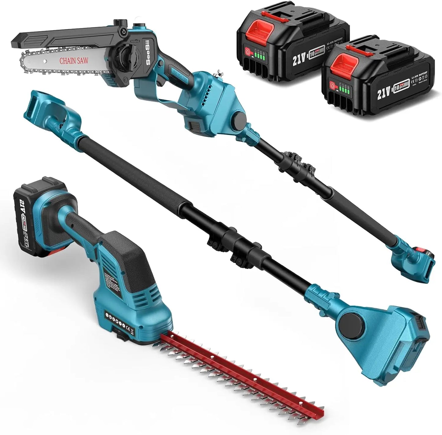 Seesii Cordless Pole Saw Electric Mini Chainsaw Hedge Trimmer Grass Shears