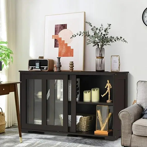MKDK Wooden Kitchen Buffet Cabinet With Adjustable Shelves
