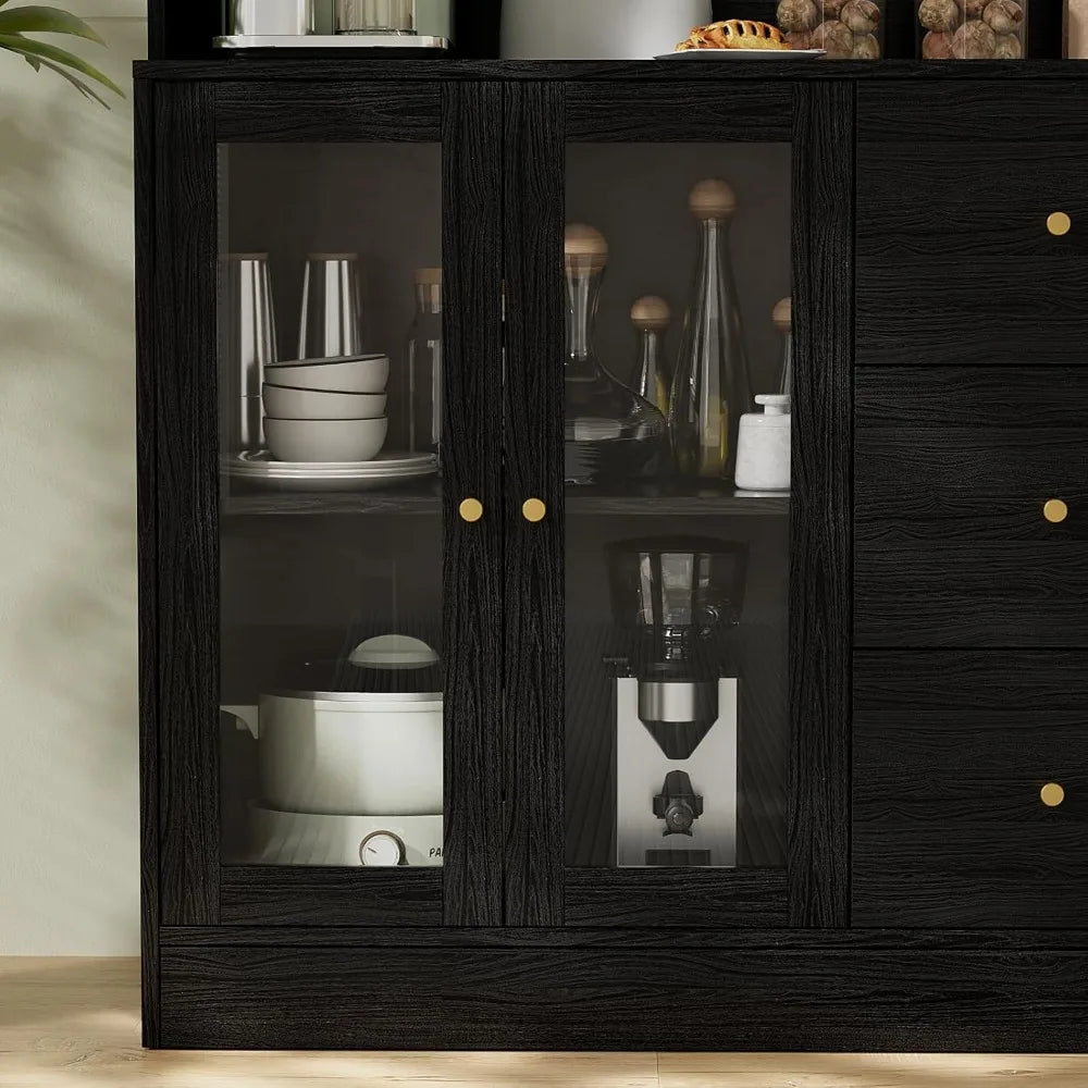 Guangbai Kitchen Hutch Cabinet With Glass Doors and Drawers