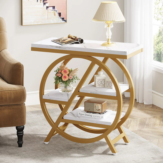 Tribesigns End Table For Living Room With Geometric Metal Frame