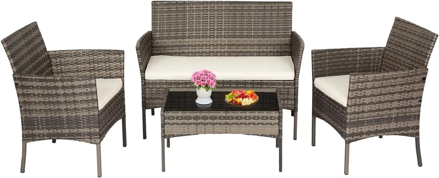 Outdoor Patio Furniture Set With Loveseats And Rattan Coffee Table