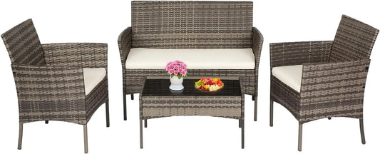 Outdoor Patio Furniture Set With Loveseats And Rattan Coffee Table