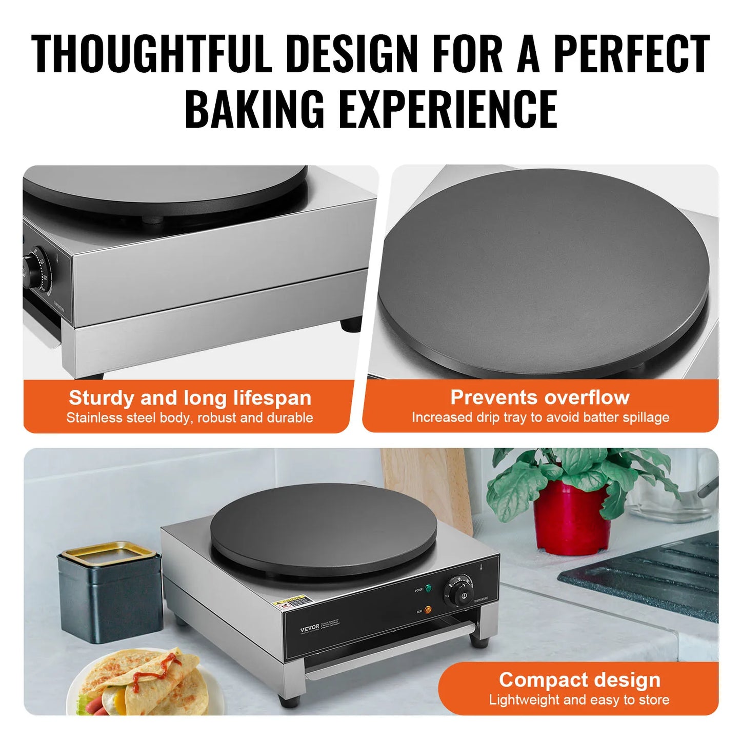 SucceBuy Electric Crepe Maker Nonstick Flat Plate Griddle