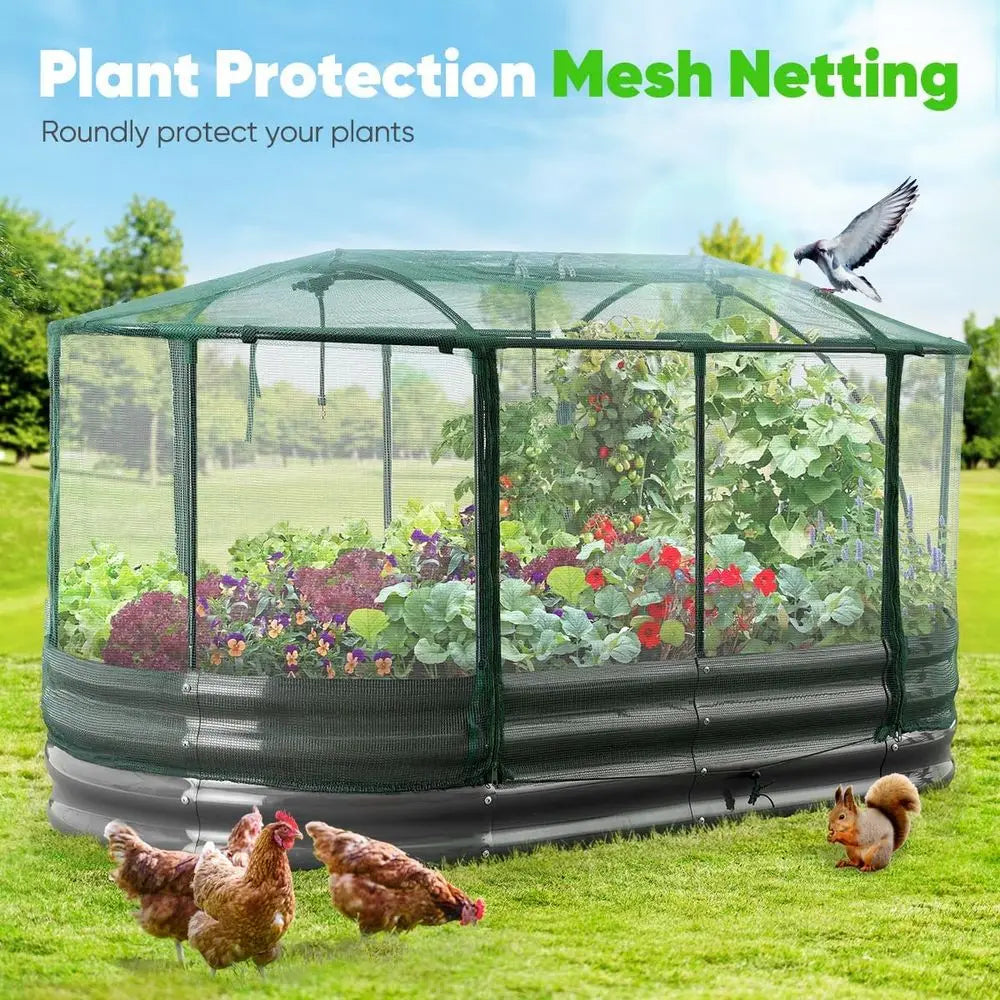 Oval Galvanized Metal Garden Bed With Auto Watering Mesh Cover For Vegetables