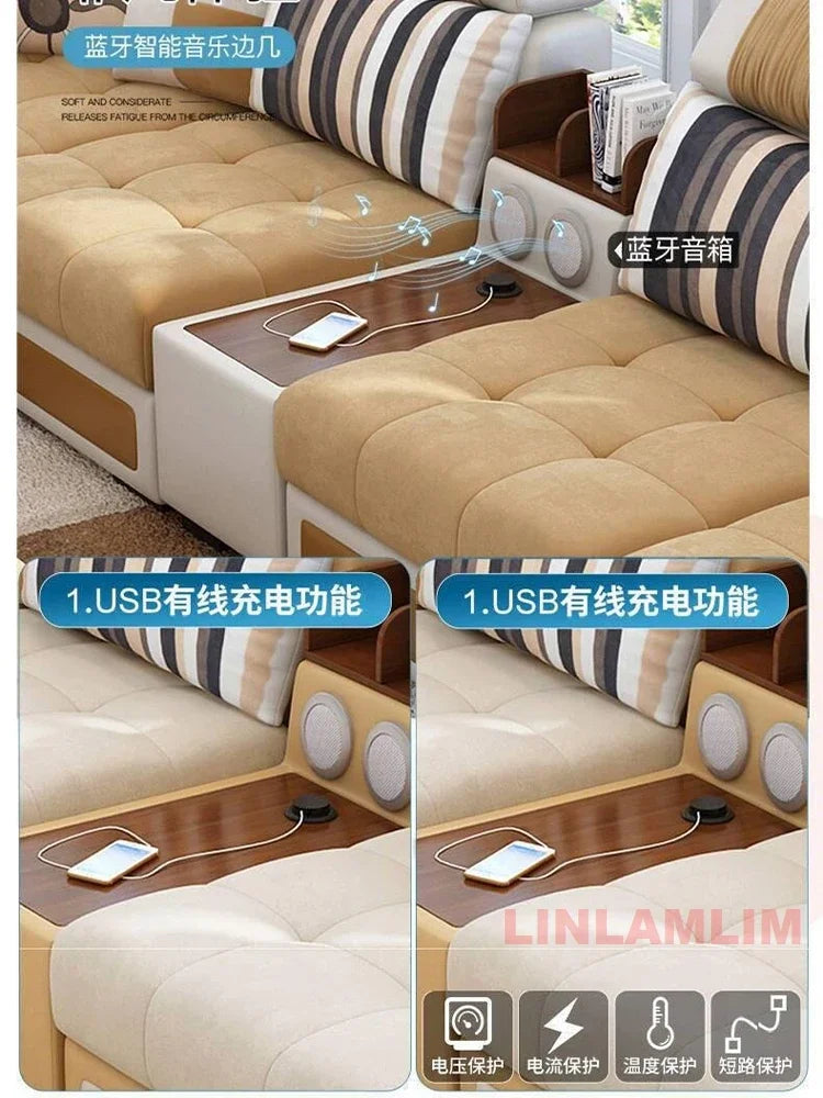 MANBAS U Shaped Fabric Sofa Set With Storage And USB