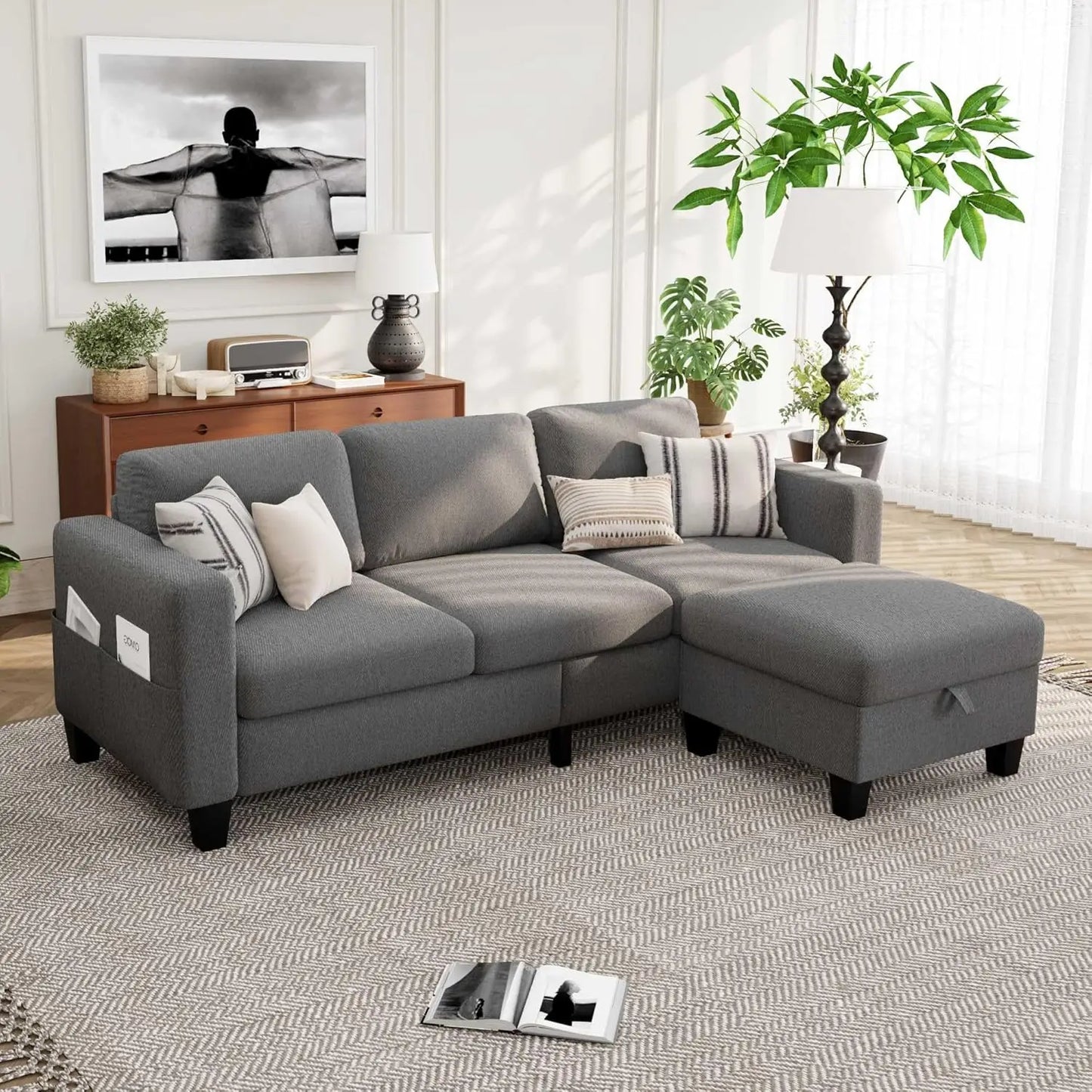 ANGDUO L Shaped Sectional Sofa Modern Couch Storage Ottoman