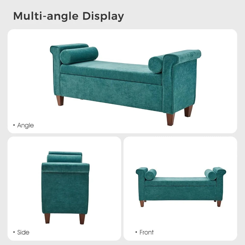 Storage Bench Upholstered End Of Bed Solid Wood Legs