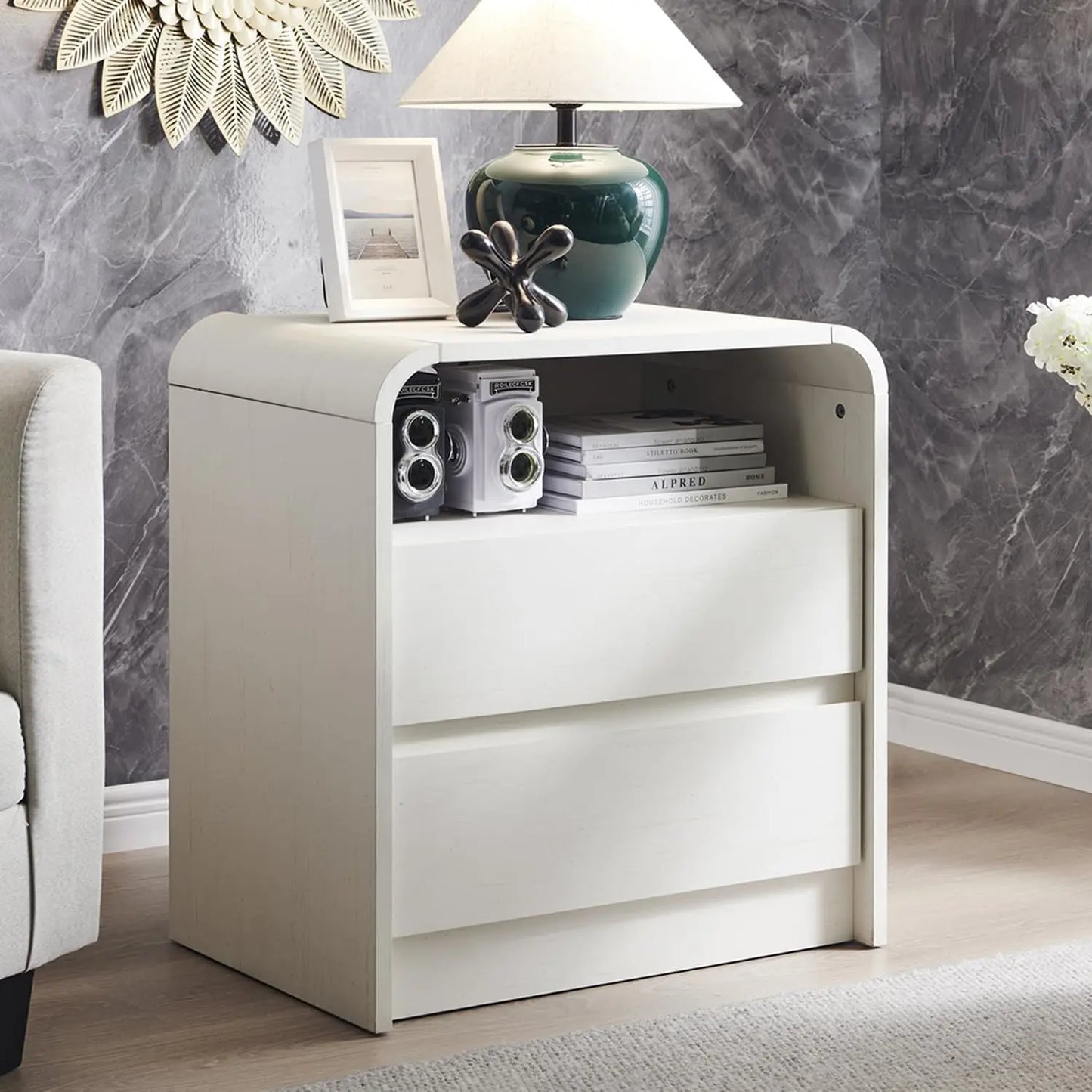 GYROOR Nightstand With Charging Station Bedside Table With Drawers