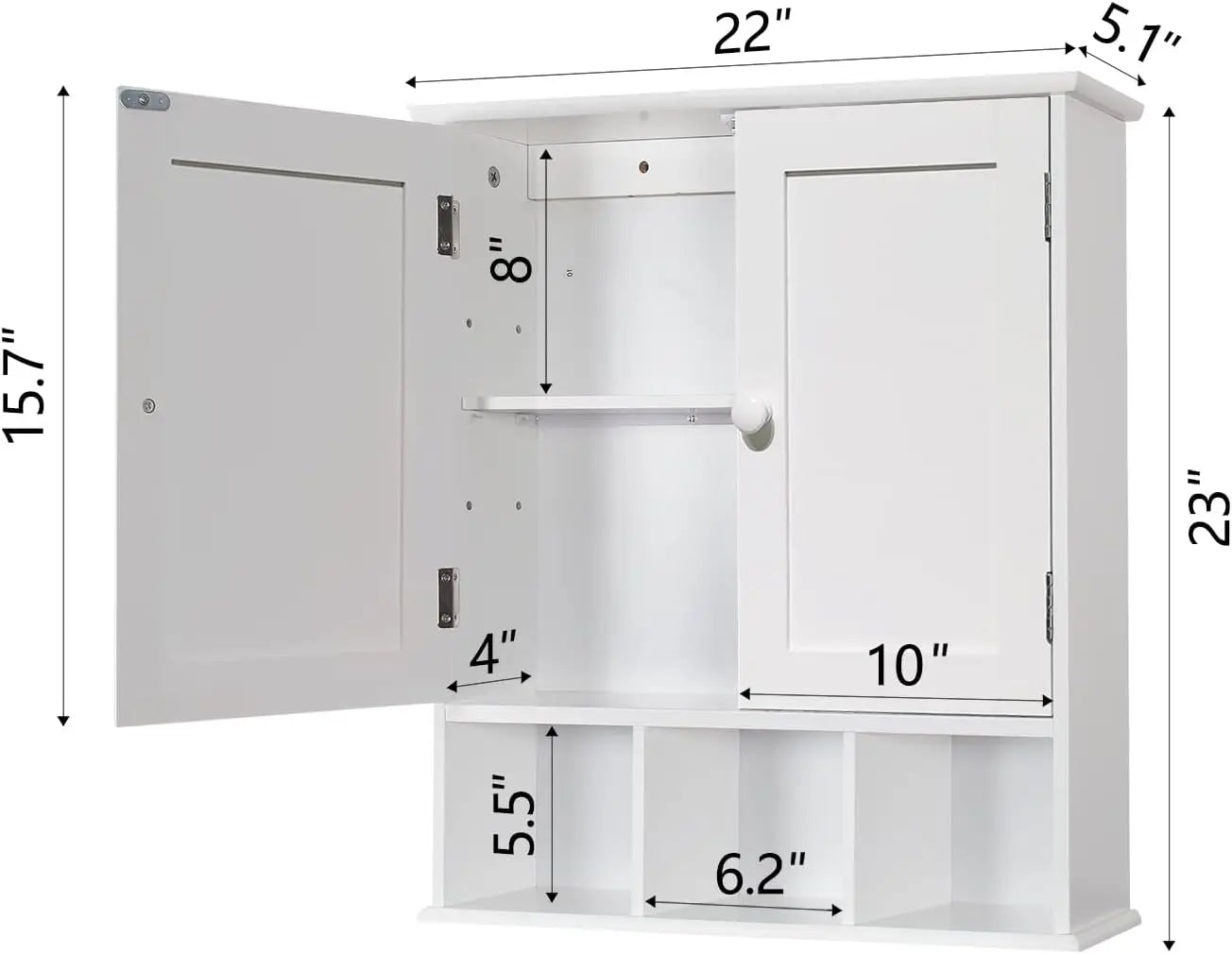 Wall Mounted Bathroom Cabinet With Adjustable Shelves Over Toilet Storage