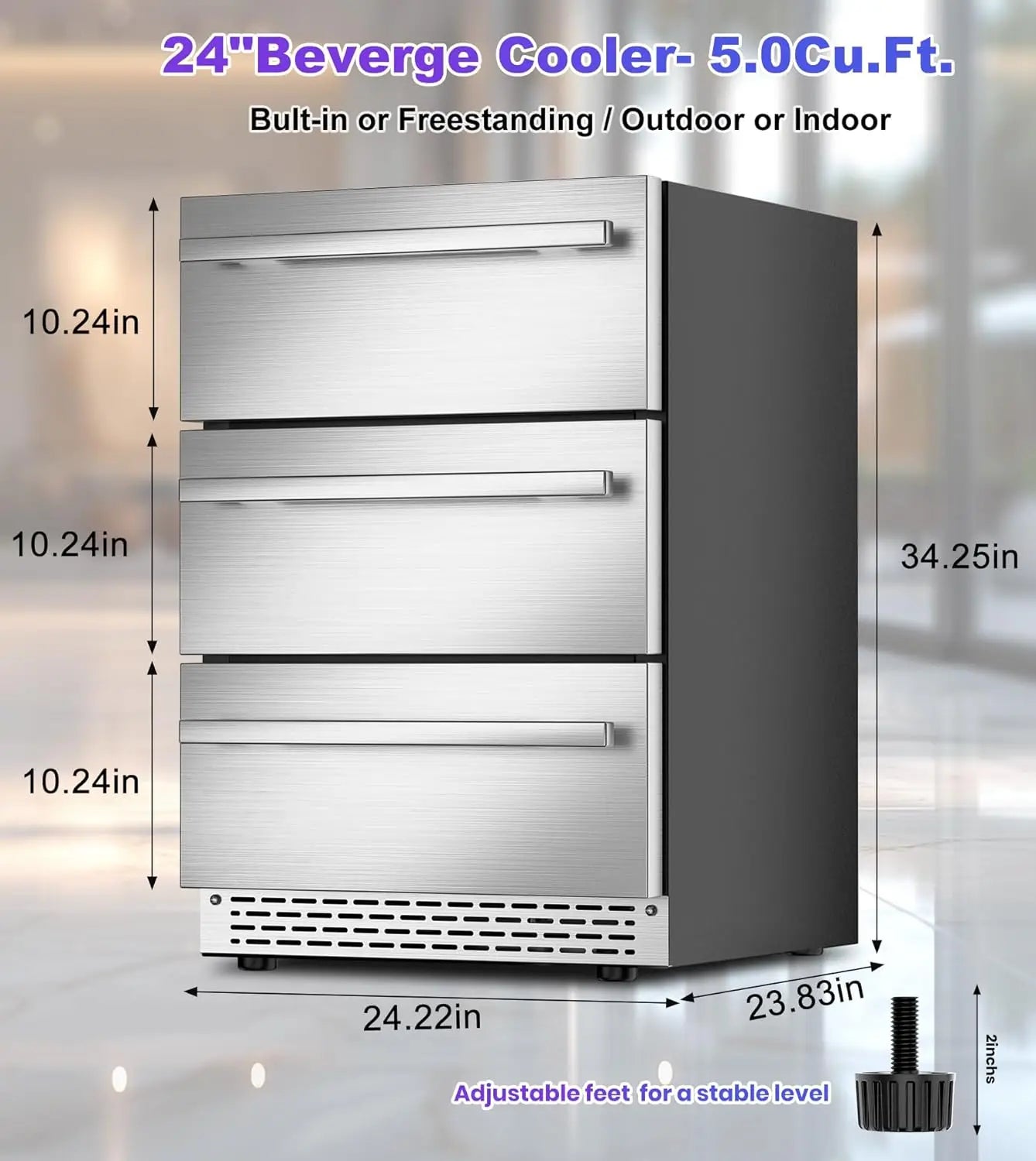 XMSJ 3 Drawer Outdoor Beverage Refrigerator 108 Can Cooler