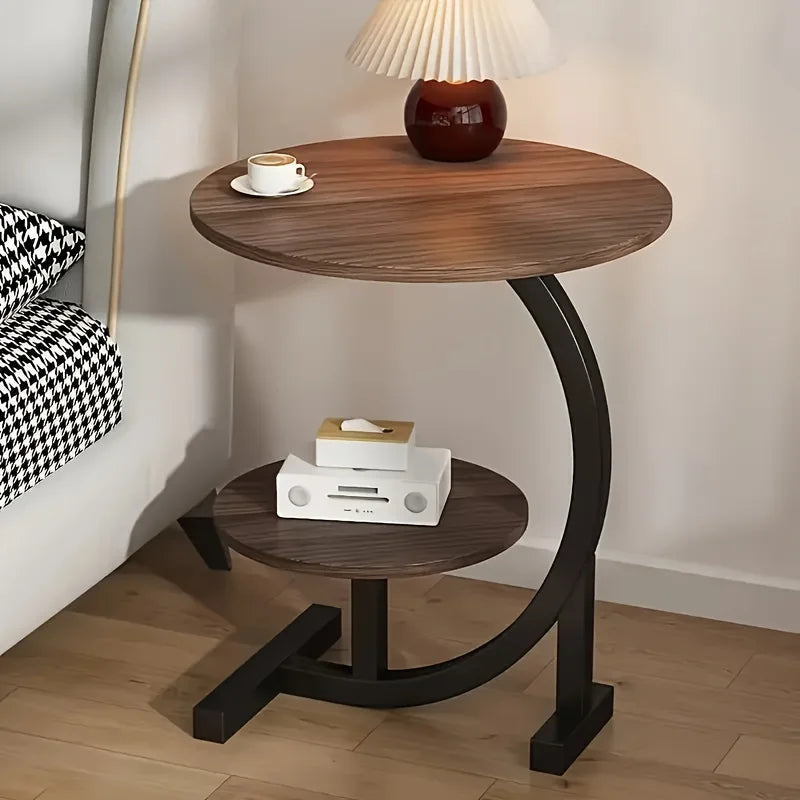 Wrought Iron And Wood Hybrid Side Table With Marble Top