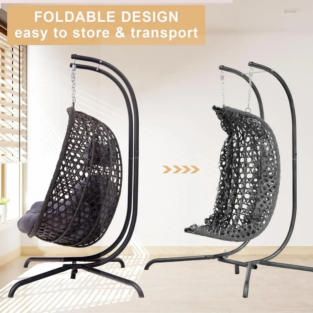 ANGDUO Double Hanging Egg Chair With Stand For Outdoor Patio