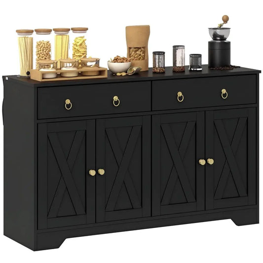 Sideboard Buffet With 2 Drawers And Barn Doors Farmhouse Kitchen Cabinet