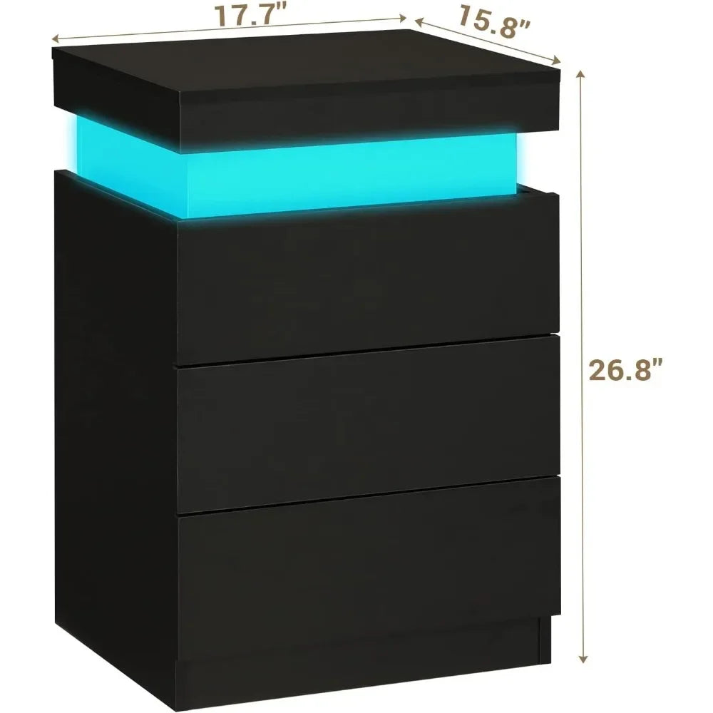 ANGDUO Nightstand With Charging Station And LED Lights