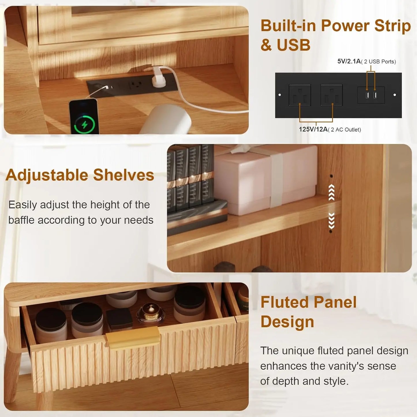 TWISTER.CK Makeup Vanity Desk With Lighted Mirror Glass Top 5-Drawer