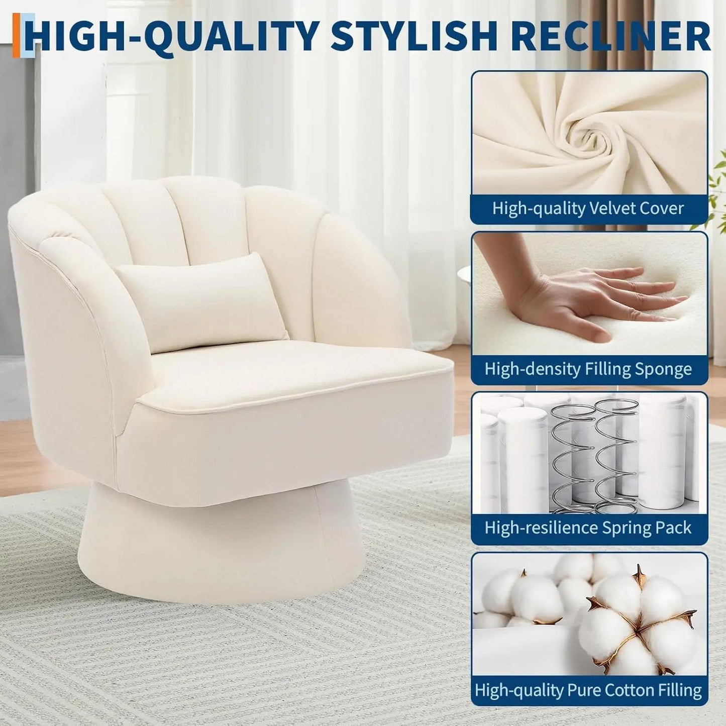 HiMISS 360 Swivel Barrel Accent Chair With Plush Upholstery